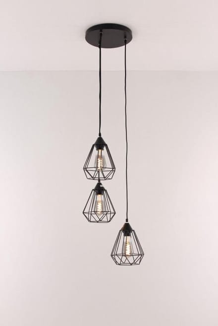 Hanglamp zwart 3-lichts kooi 130cm
