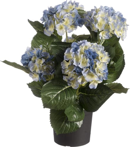 Louis maes Kunstplant - Hortensia hydrangea - blauw - in pot - 44 cm - met bloemen