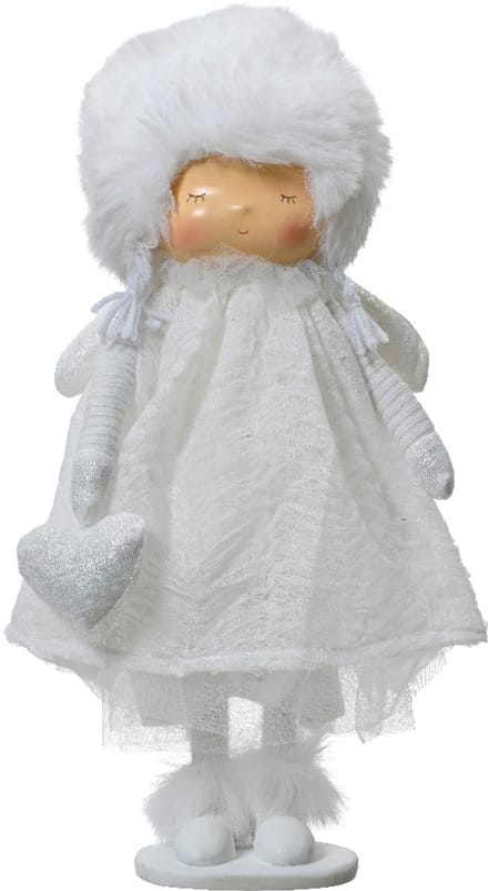 Decoris - Kerstdecoratie Engel – Polyester - Wit - H38 cm
