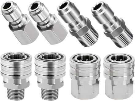 Adapter Set - Koppelingen Hogedrukreiniger - Snelle Aansluitingen - Veilige Kogelvergrendeling - 1/4 Inch - Zilver
