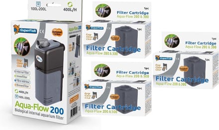 SuperFish - AquaFlow - Dual Action 200 - Aquariumfilter + navulling 3 stuks