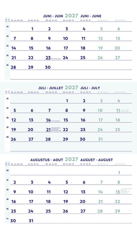 Brepols Driemaandskalender 2027 [1.854] - 3 Maanden - 30 x 60 cm