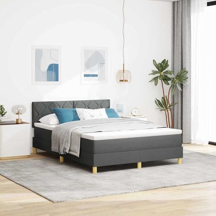 vidaXL - Boxspring - bed - met - matras - Donkergrijs - 140 - x - 190 - cm - Stof