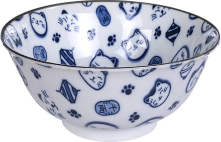 Kawaii Bowls - Lucky Cat Kom - wit/blauw - 14.8 x 7cm - 500ml