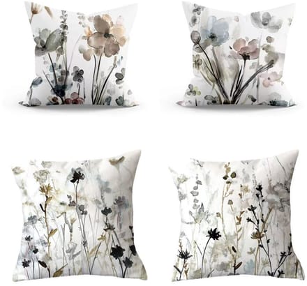 BOTC Kussenhoes 45x45cm - Set van 4 Stuks - Essentials - Bloemen - Wit