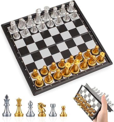 Schaakspel Set - Magnetisch Bord - Reis Spel - Windbestendige Structuur - 30 x 15 cm - Goud en Zilver