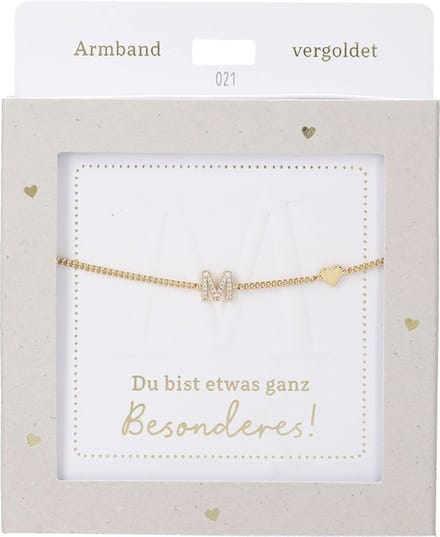 Depesche armband goud met M-hanger en hartje, verstelbaar cadeau.