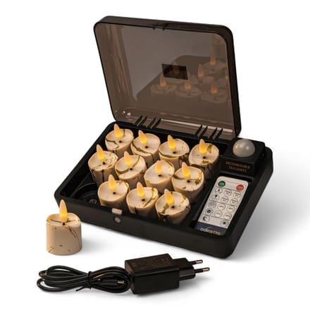 DORSETTO 3D oplaadbare LED-Waxine/theelichtjes 175 uur - met Afstandsbediening - 12 Stuks - timerfunctie
