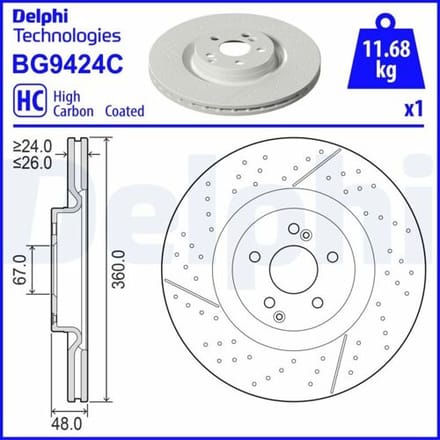 Remschijf DELPHI BG9424C, 1 stuk