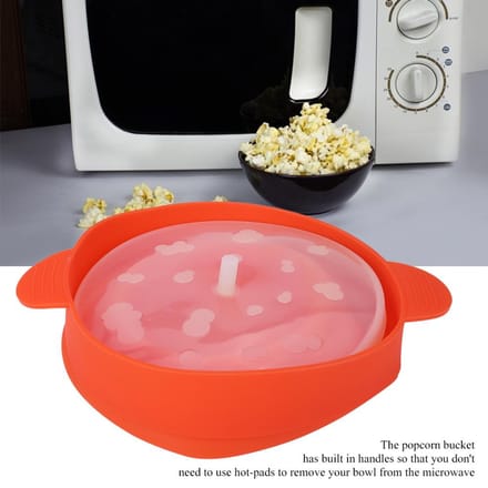 Rode Siliconen Magnetron Popcorn Emmer met Handvat Deksel Veilig Opvouwbare Popcorn Maker Kom red