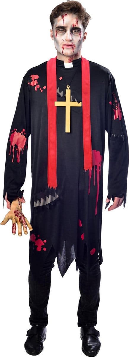 Amscan Verkleedpak Zombie Priester Heren Zwart/rood Maat M