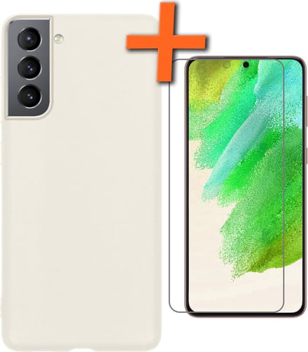 Hoes - Met Screenprotector - Geschikt voor Samsung Galaxy S21 FE - Sterk & Shockproof - Back Cover - Siliconen Case - Telefoon Hoes - Wit