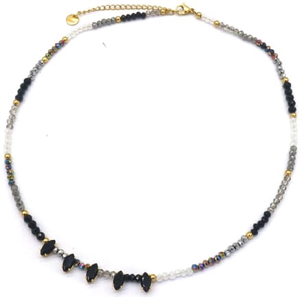 Ketting met Kralen - RVS - Lengte 43-48 cm - Grijs en Zwart