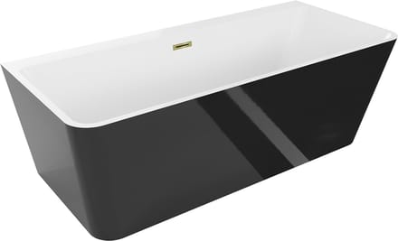 Mexen Volta vrijstaande wandbadkuip 150 x 75 , wit/zwart, overloop goud - 51131507575-50