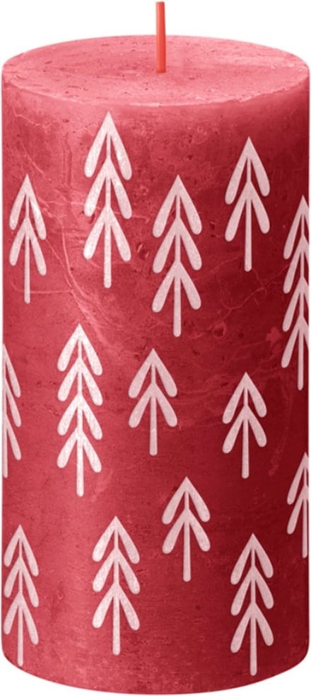 Bolsius - Rustiek stompkaars - Printed - 130/68 - 1 Stuk - Delicate Red