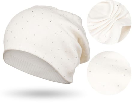 Peterson - Dames Wintermuts - Wit - Kristallen Versiering - Slouchy Stijl