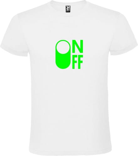 Wit T-Shirt met “ On/Off Button ON “ afbeelding Neon Groen Size S