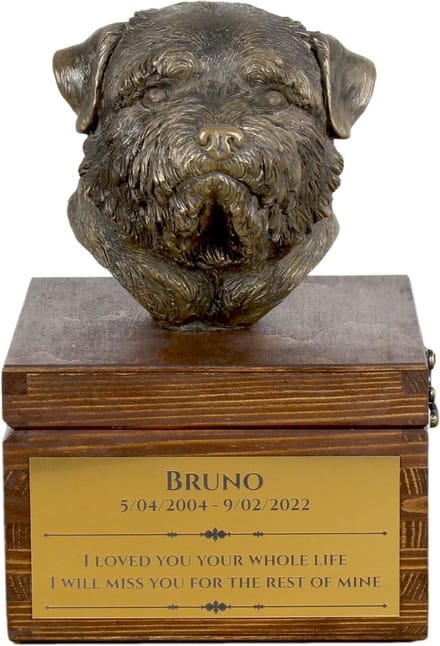 Norfolk Terrier urn met beeldje - persoonlijke urn voor hondenas