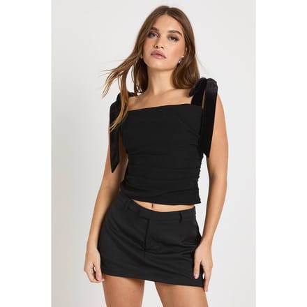 boohoo Dames Fluwelen top met strikband | Black | Maat: 12