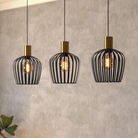 EGLO Hanglamp Empoli, zwart/messingkleurig, 3-lamps.