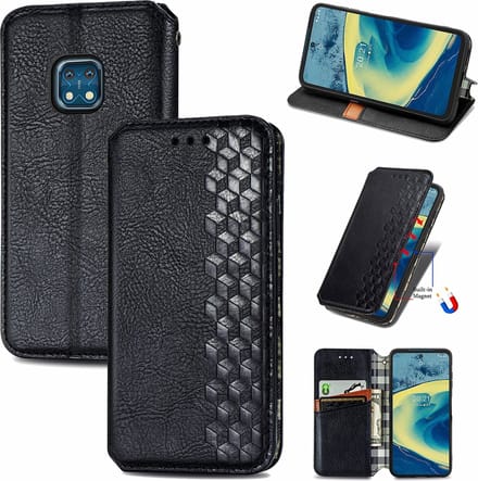 Luxe PU Lederen Ruitpatroon Wallet Case voor Nokia XR20 _ Zwart