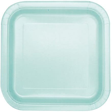 UNIQUE - 16 kleine vierkante kartonnen bordjes mintgroen 17,5 cm pastel
