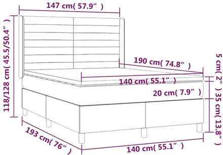 vidaXL - Boxspring - met - matras - fluweel - donkerblauw - 140x190 - cm