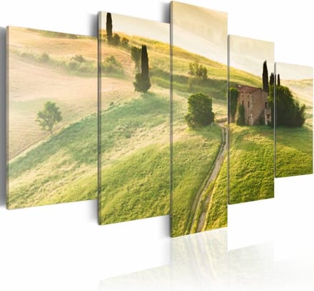 Schilderij - Toscane, Groen, 5luik , wanddecoratie , premium print op canvas