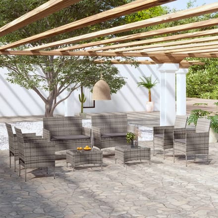 vidaXL - 8-delige - Loungeset - met - kussens - poly - rattan - grijs