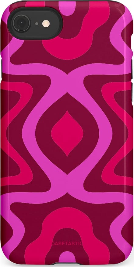 Casetastic hoesje geschikt voor Apple iPhone SE / Apple iPhone 7 / Apple iPhone 8 - Dubbellaagse bescherming - Retro golf - Fashion Case - Roze Bordeaux Wit