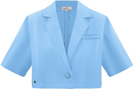 Elegante Vrouwen Suit Set met Geknipte Jas - Blauw - Maat M