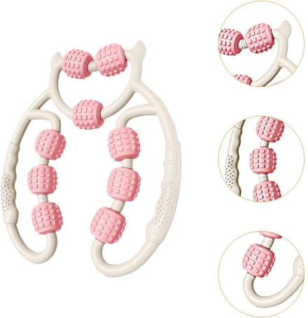 Massage Roller - Massagebal - Triggerpoint - Foamroller - Nek, armen en benen - Cellulitisroller - Massageroller met handvat - Spierpijnverlichting (roze en wit)