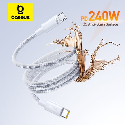 Baseus 240 W kabel Type-C snellaaddatakabel USB-C naar USB-C grafeen PD QC Quick voor MacBook Pro voor iPhone 17 16 Samsung White