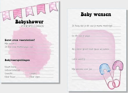 2x20 leuke Babyshowerkaarten | Sspelletje invulkaarten (A5 formaat) 2x20Babyshower06