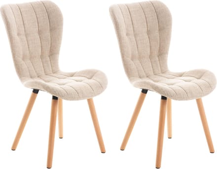 CLP Elda Set van 2 eetkamerstoelen - Zonder armleuning - Hout - creme Stof