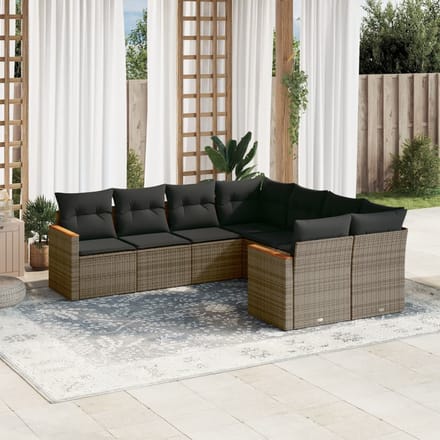 vidaXL - 8-delige - Loungeset - met - kussens - poly - rattan - grijs