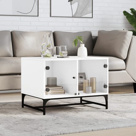 vidaXL - Salontafel - met - glazen - deuren - 68,5x50x50 - cm - wit