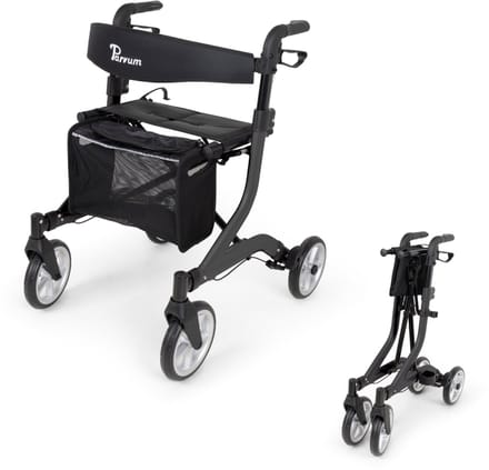 Parvum SuperLight Plus Rollator - Lichtgewicht rollator (5,2kg) - Incl. stokhouder, tas & rugleuning - Antraciet
