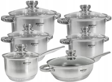 Hoffner Elegance Premium 12-delige RVS pannenset - Zilver