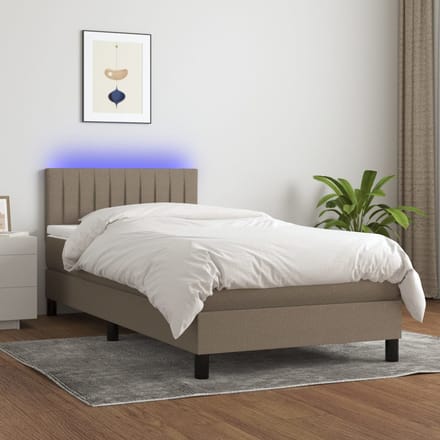 vidaXL - Boxspring - met - matras - en - LED - stof - taupe - 80x200 - cm