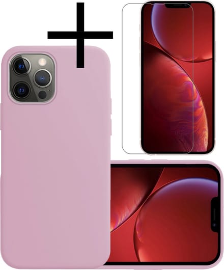 Hoesje - Met Screenprotector - Geschikt voor Apple iPhone 14 Pro Max - Sterk & Shockproof - Back Cover - Siliconen Case - Telefoon Hoes - Lila