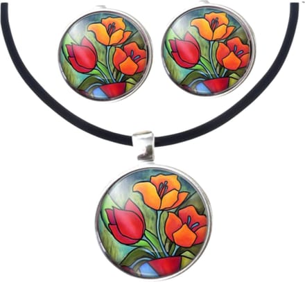 Set Tulp oorknoppen met ketting - Charme Bijoux