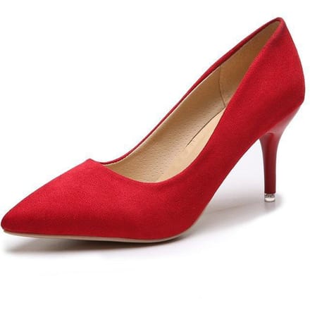 Chaussures à talons hauts pointus en daim, grande taille, sauvages, quatre saisons, simples, marée féminine 35 rouge