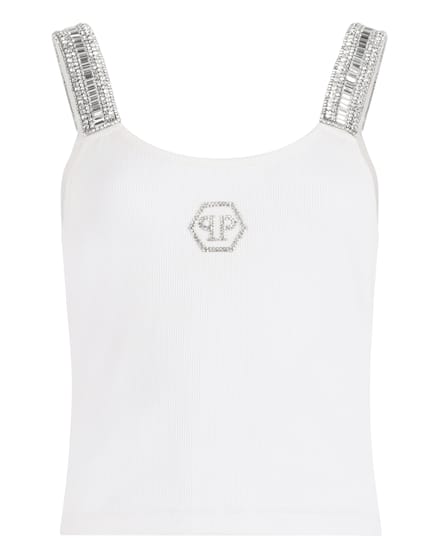 Rib Tank Top Strass Hexagon