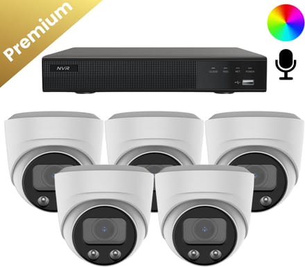 5x Beveiligingscamera set – Bedraad – Sony Dome Premium AI-ISP 8MP Full Color UltraHD 4K – Wit