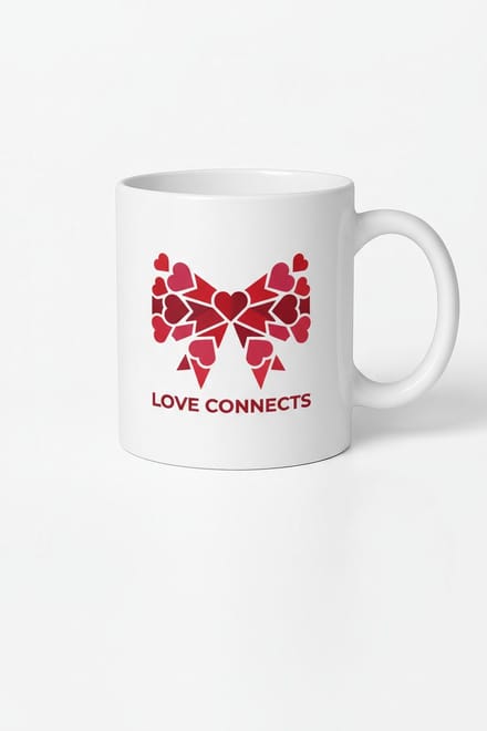 Love Connects Mok met Harten Strik Design - Romantisch Cadeau & Unieke Beker