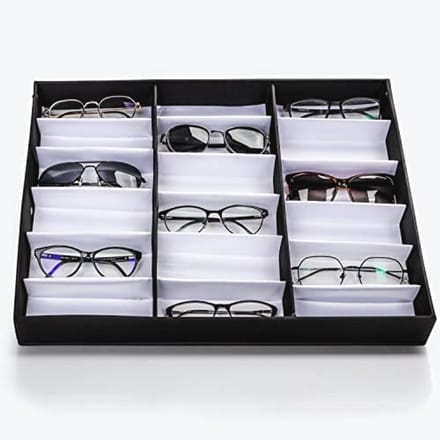 Sunglasses Display Organizer Box with 18 Compartments – Black Unisex Storage for Glasses