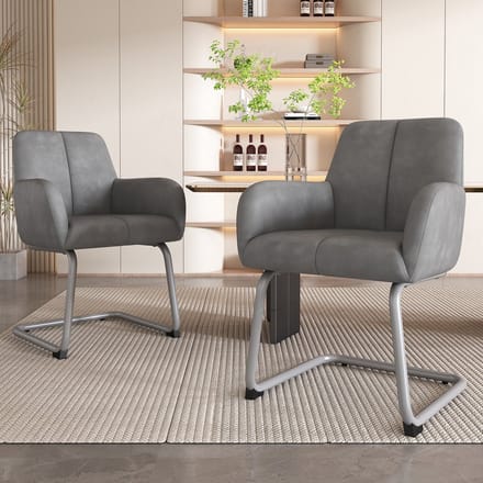 REDOM Eetkamerstoelset - Met Armleuningen en Ergonomisch - Modern - Leer - Grijs