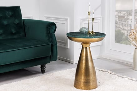 Handgemaakte bijzettafel ELEMENTS 60cm goudgroen marmer rond - 42717