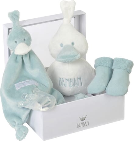 BamBam Cadeaudoos Eend, bijtring ster, sokjes - Lagoon groen - Baby cadeau